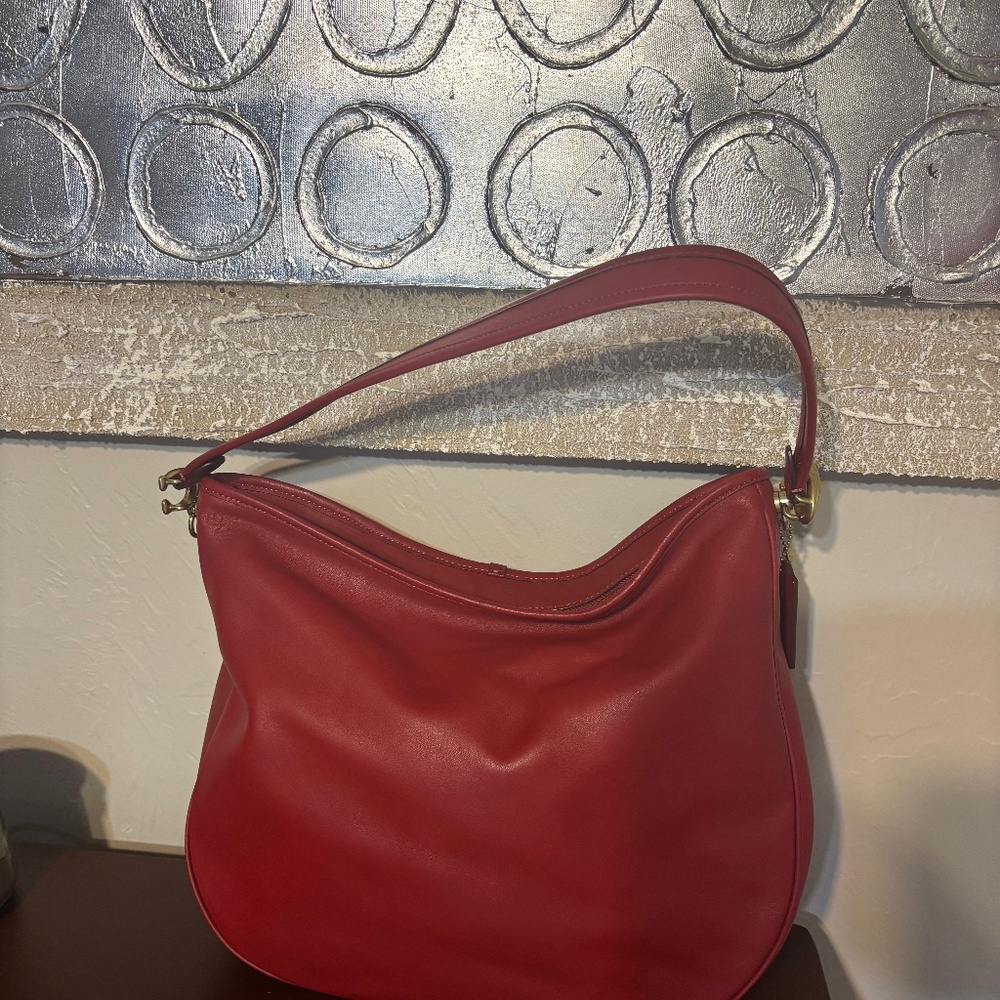 Red, leather, Coach purse